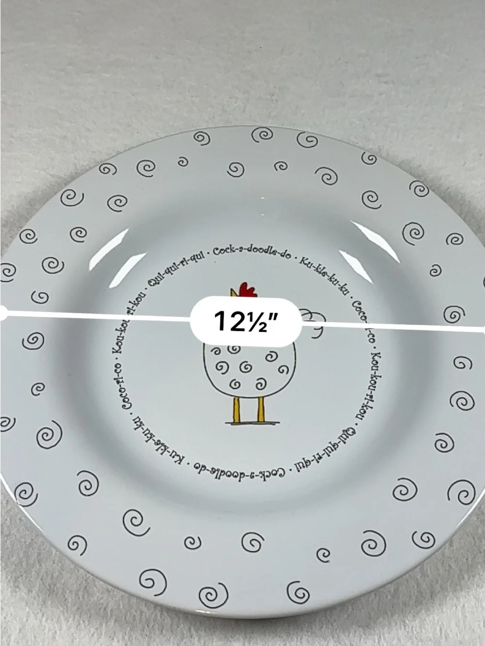 Blue Sky White Ceramic Chicken Dinner Plate - Whimsical Farmhouse Design